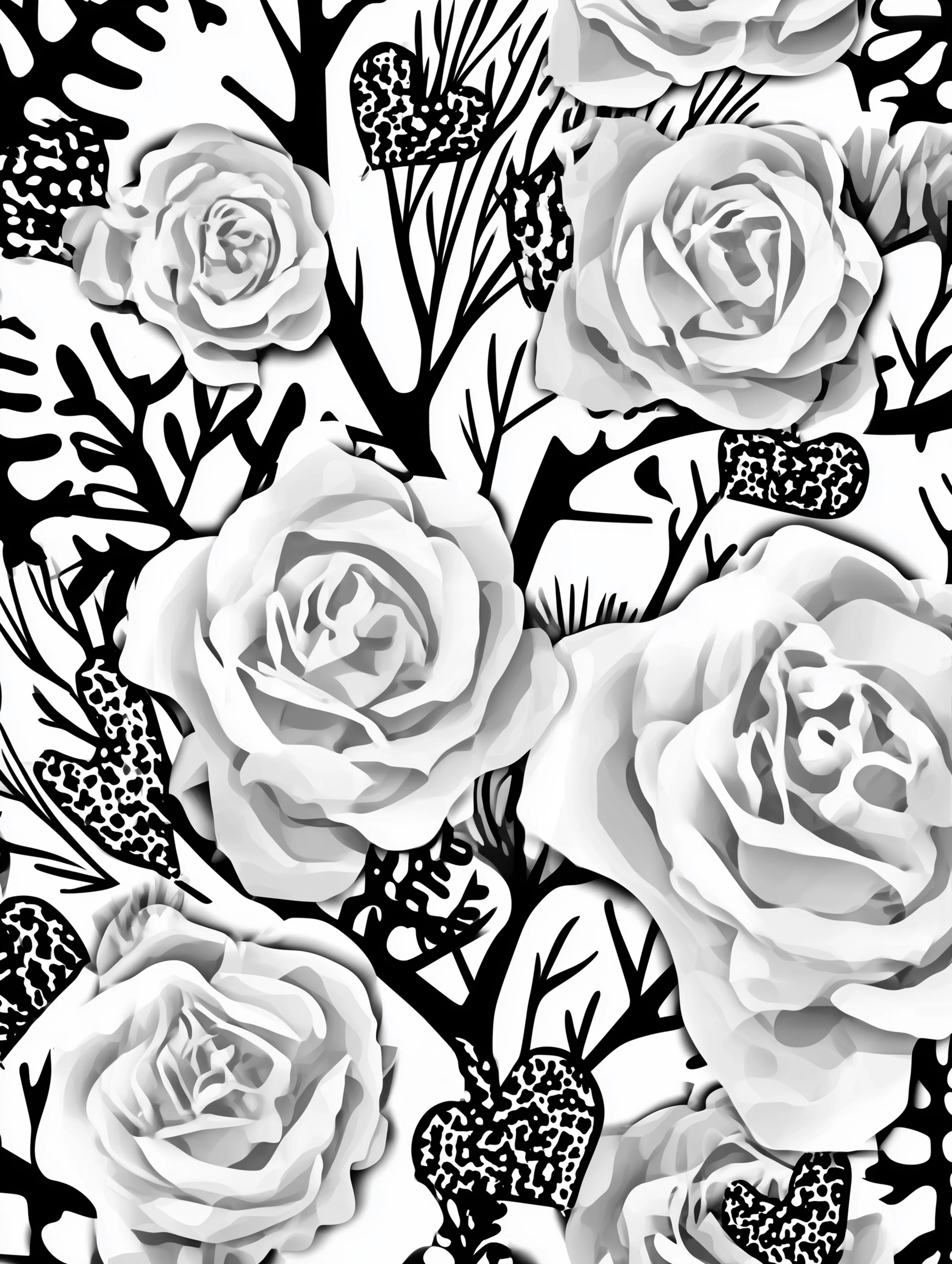 Free printable rose coloring page for adults featuring twiggy rose branches